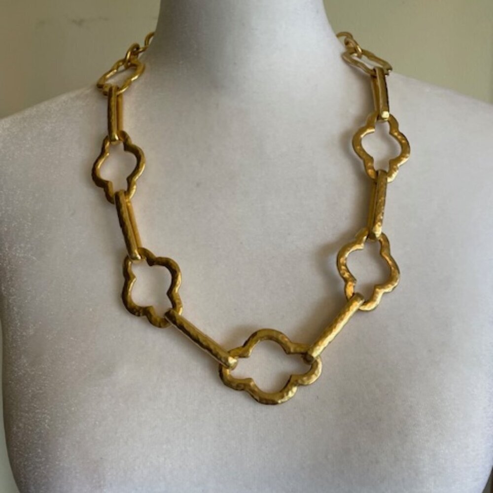 LENOX Gold Hammered Statement Quatrefoil Necklace Vintage